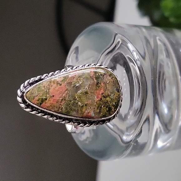 925 Sterling Silver Unakite Natural Gemstone Ring - Picture 2 of 7